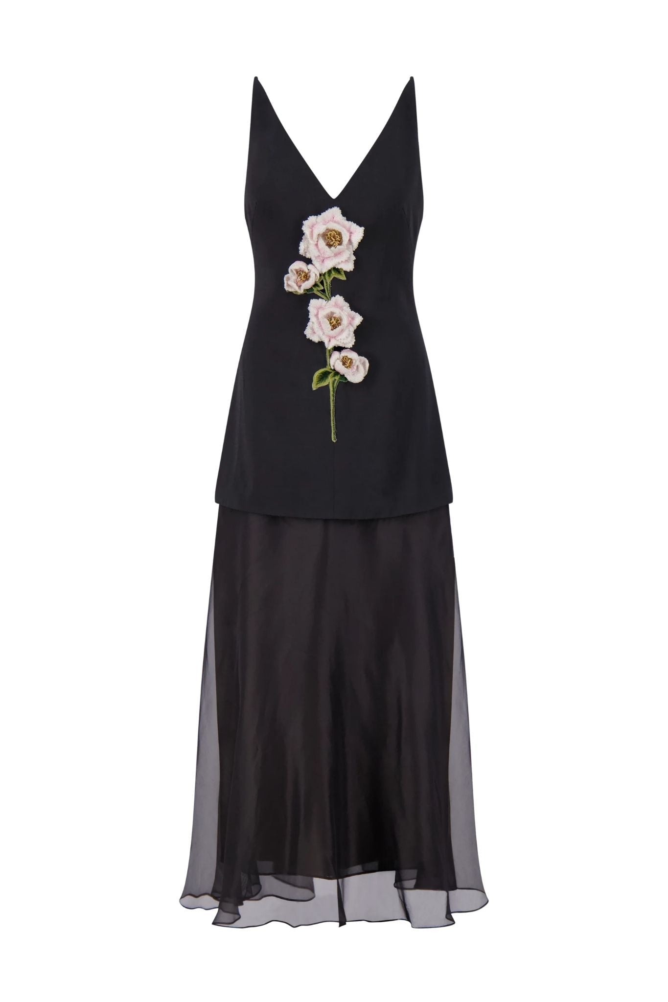 Lela Rose 3D Peony Embroidered Faille V-neck Dress - Vermillion