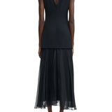Lela Rose 3D Peony Embroidered Faille V-neck Dress - Vermillion