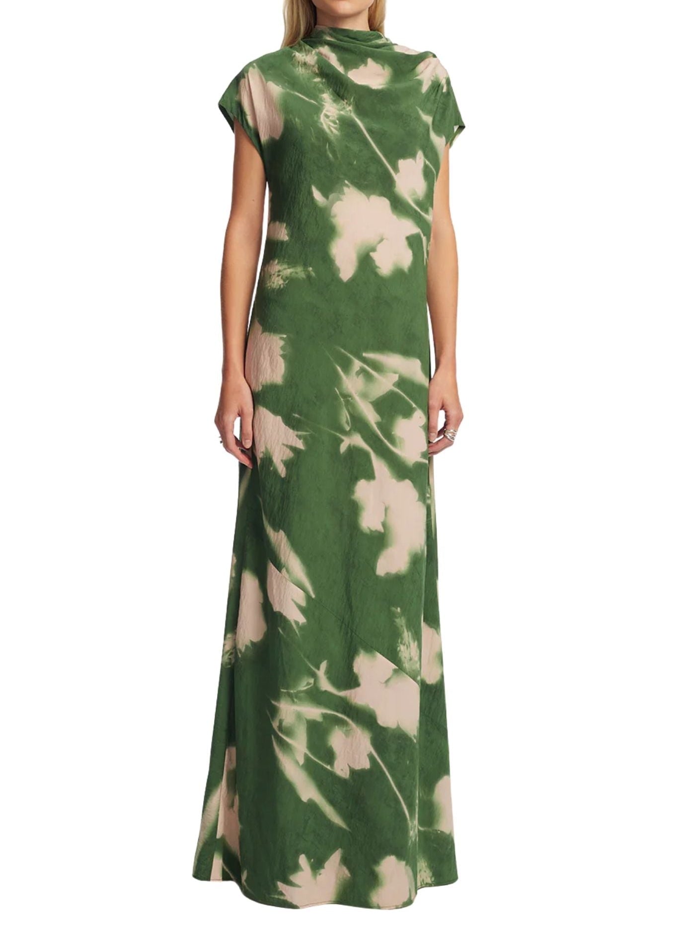 Lela Rose Abstract Floral Crepe Draped Gown - Vermillion