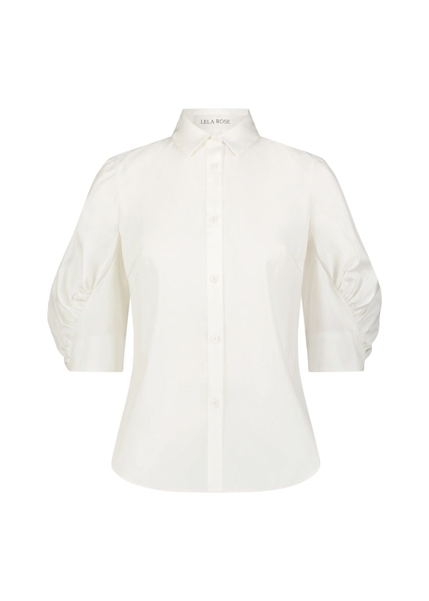 Lela Rose Cotton Poplin Shirred Sleeve Shirt - Vermillion