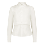 Lela Rose Cotton Poplin Shirred Sleeve Shirt - Vermillion