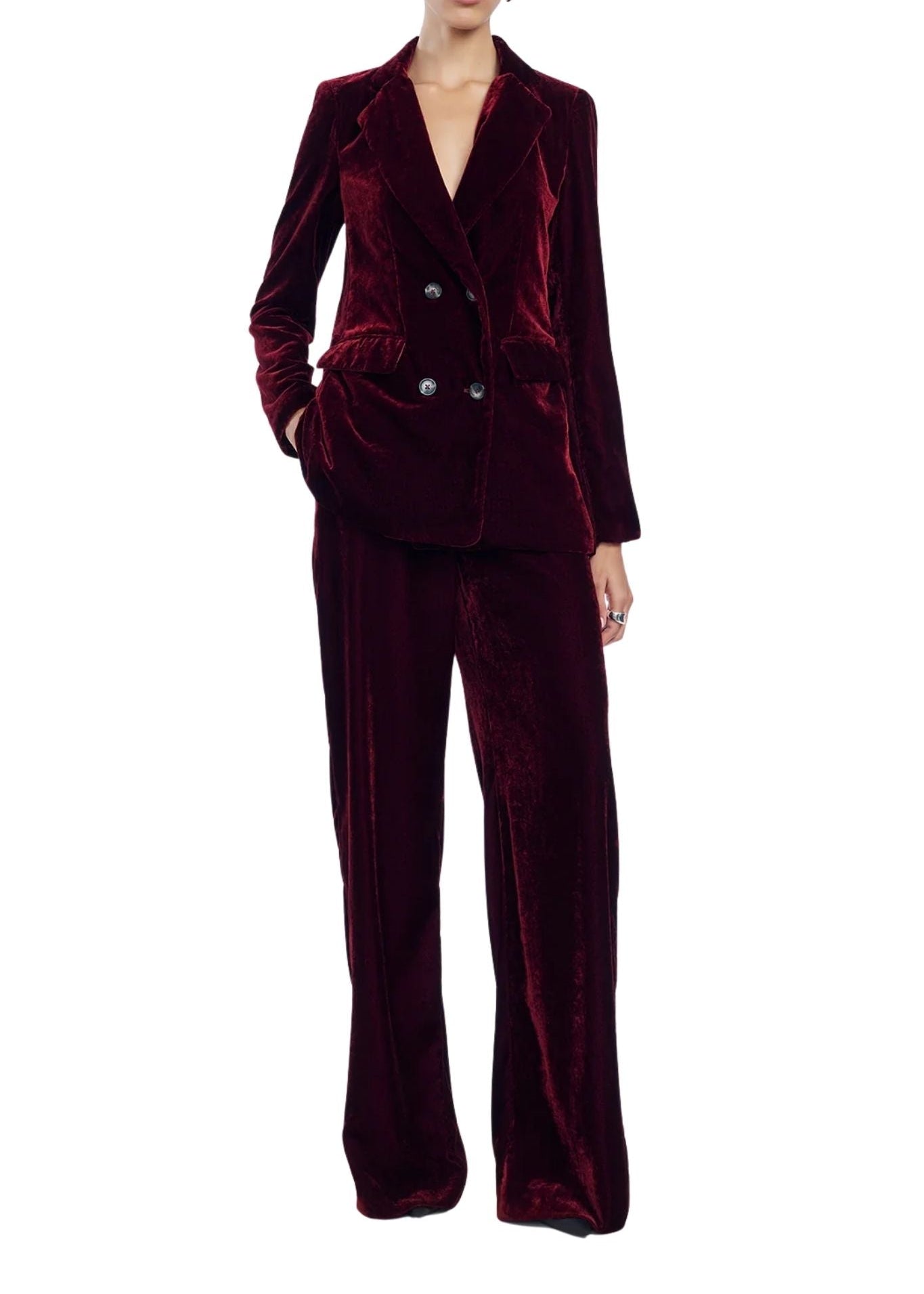 Lela Rose Crushed Velvet Double Breasted Blazer - Vermillion