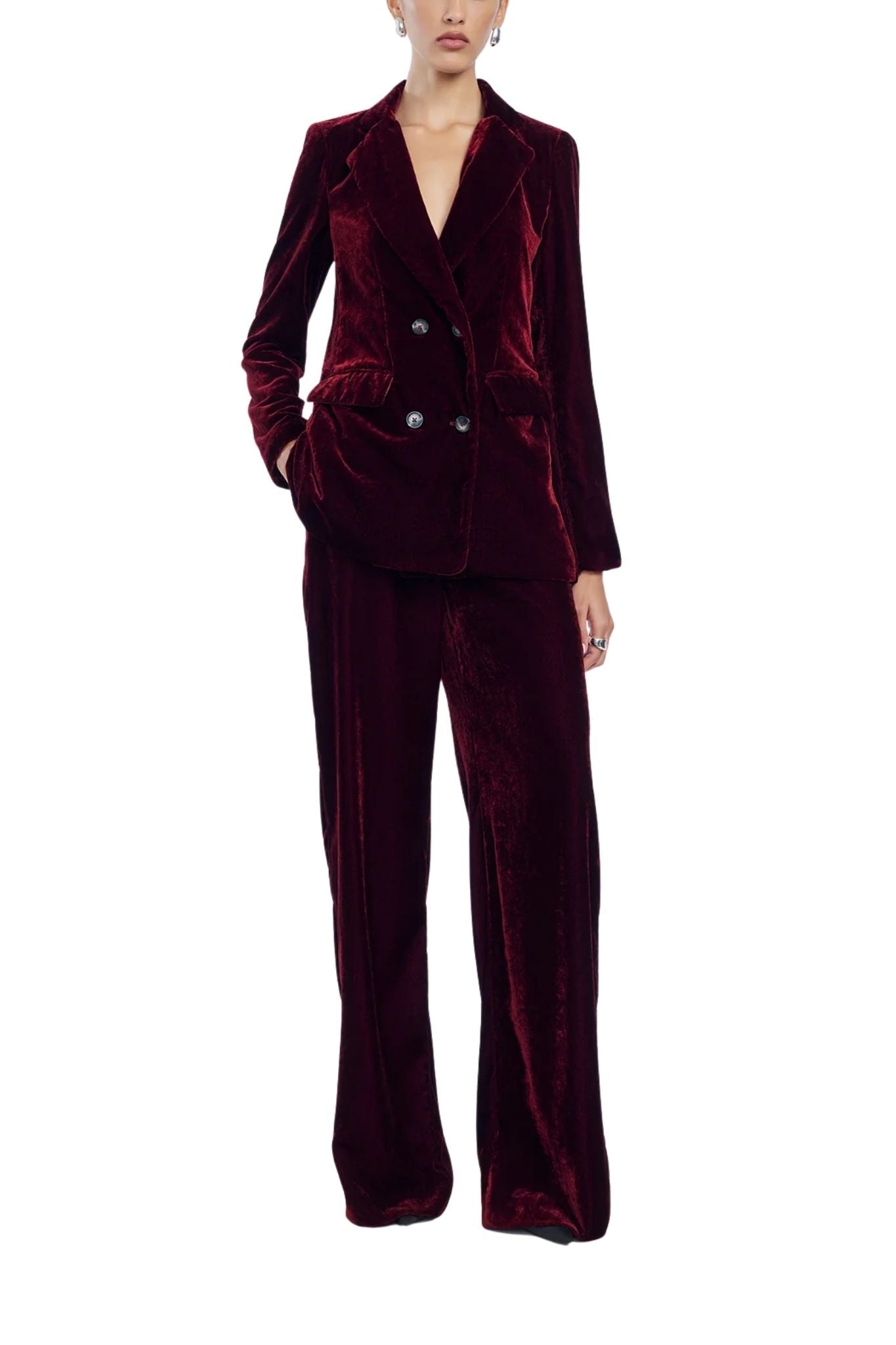 Lela Rose Crushed Velvet Double Breasted Blazer - Vermillion