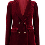 Lela Rose Crushed Velvet Double Breasted Blazer - Vermillion