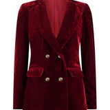 Lela Rose Crushed Velvet Double Breasted Blazer - Vermillion