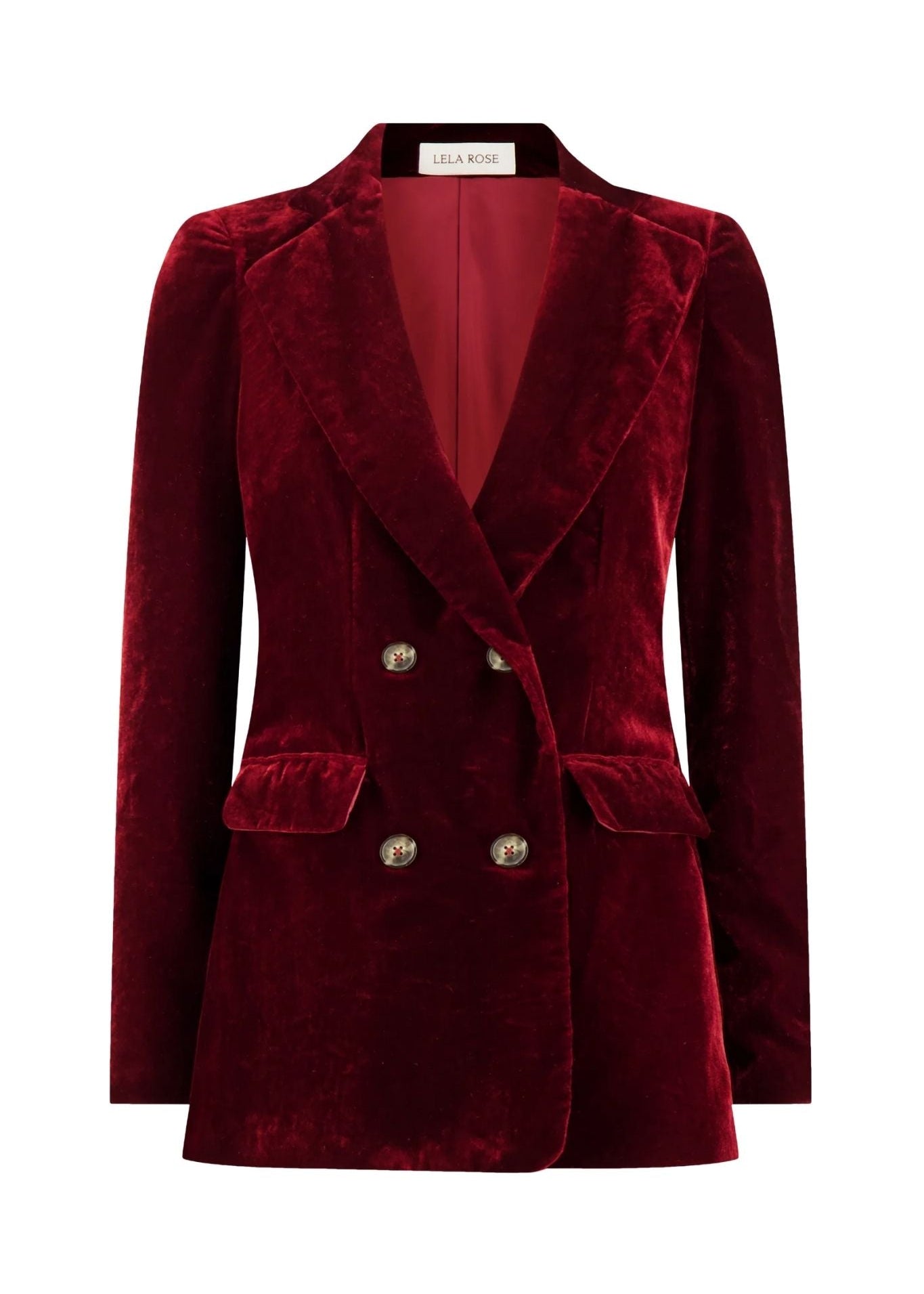 Lela Rose Crushed Velvet Double Breasted Blazer - Vermillion