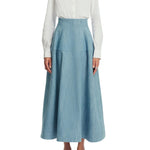 Lela Rose Denim A - Line Skirt Light Denim - Vermillion