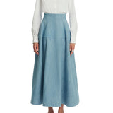 Lela Rose Denim A - Line Skirt Light Denim - Vermillion