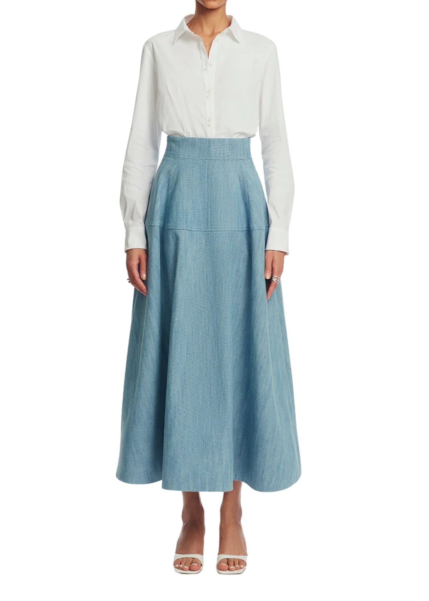 Lela Rose Denim A - Line Skirt Light Denim - Vermillion