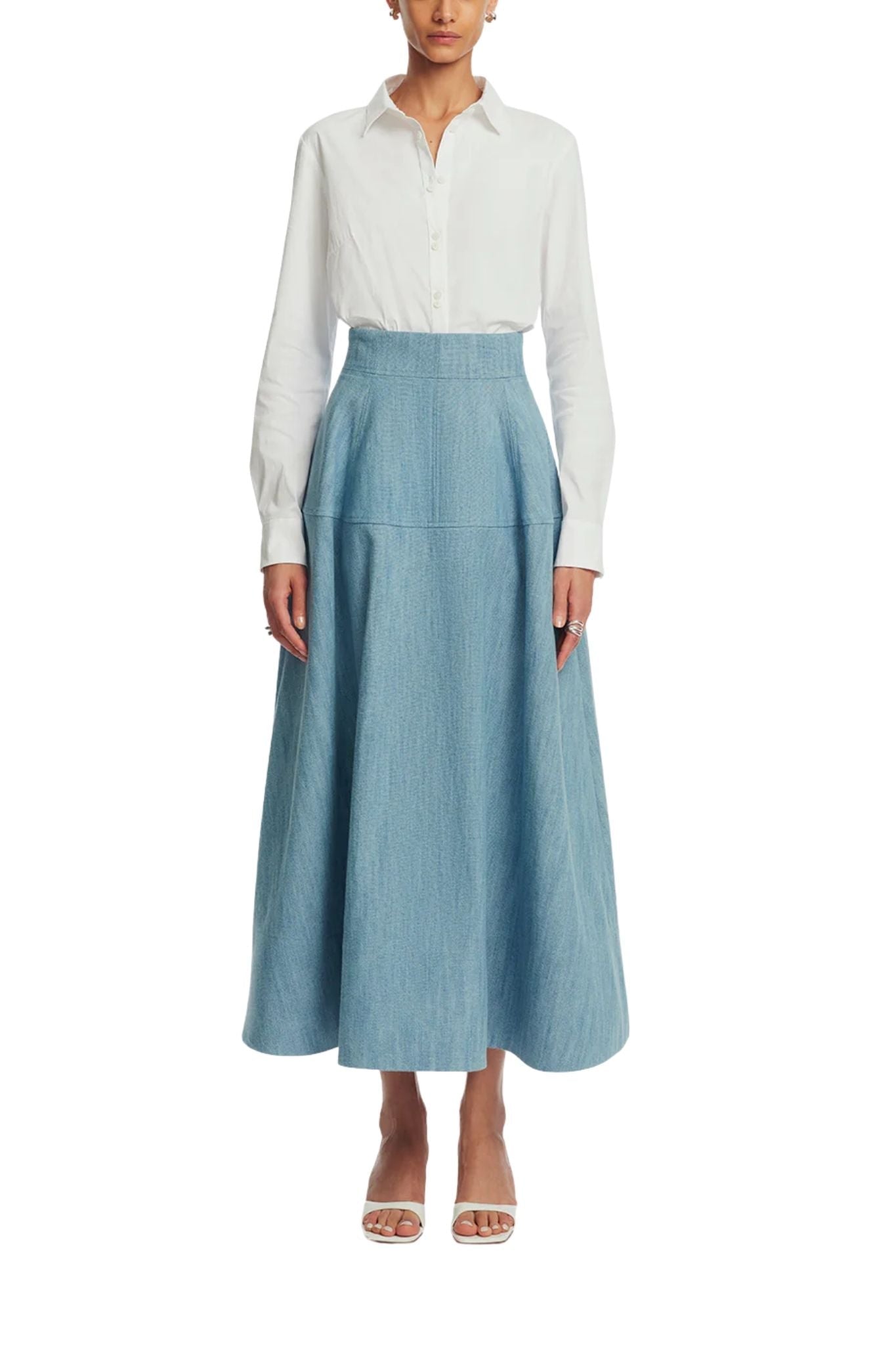 Lela Rose Denim A - Line Skirt Light Denim - Vermillion