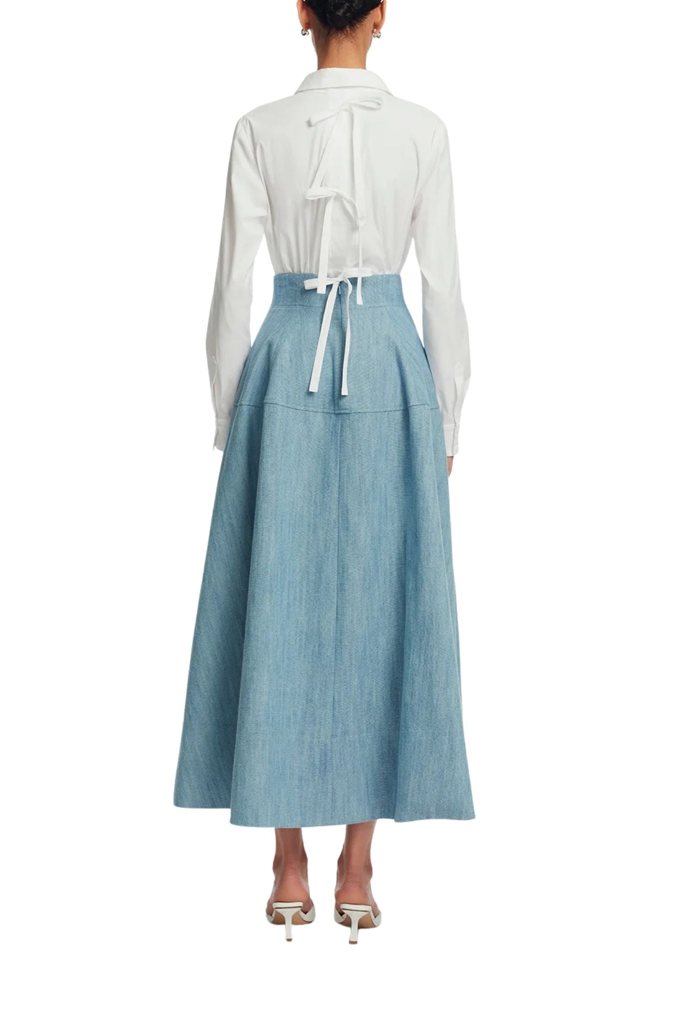 Lela Rose Denim A - Line Skirt Light Denim - Vermillion
