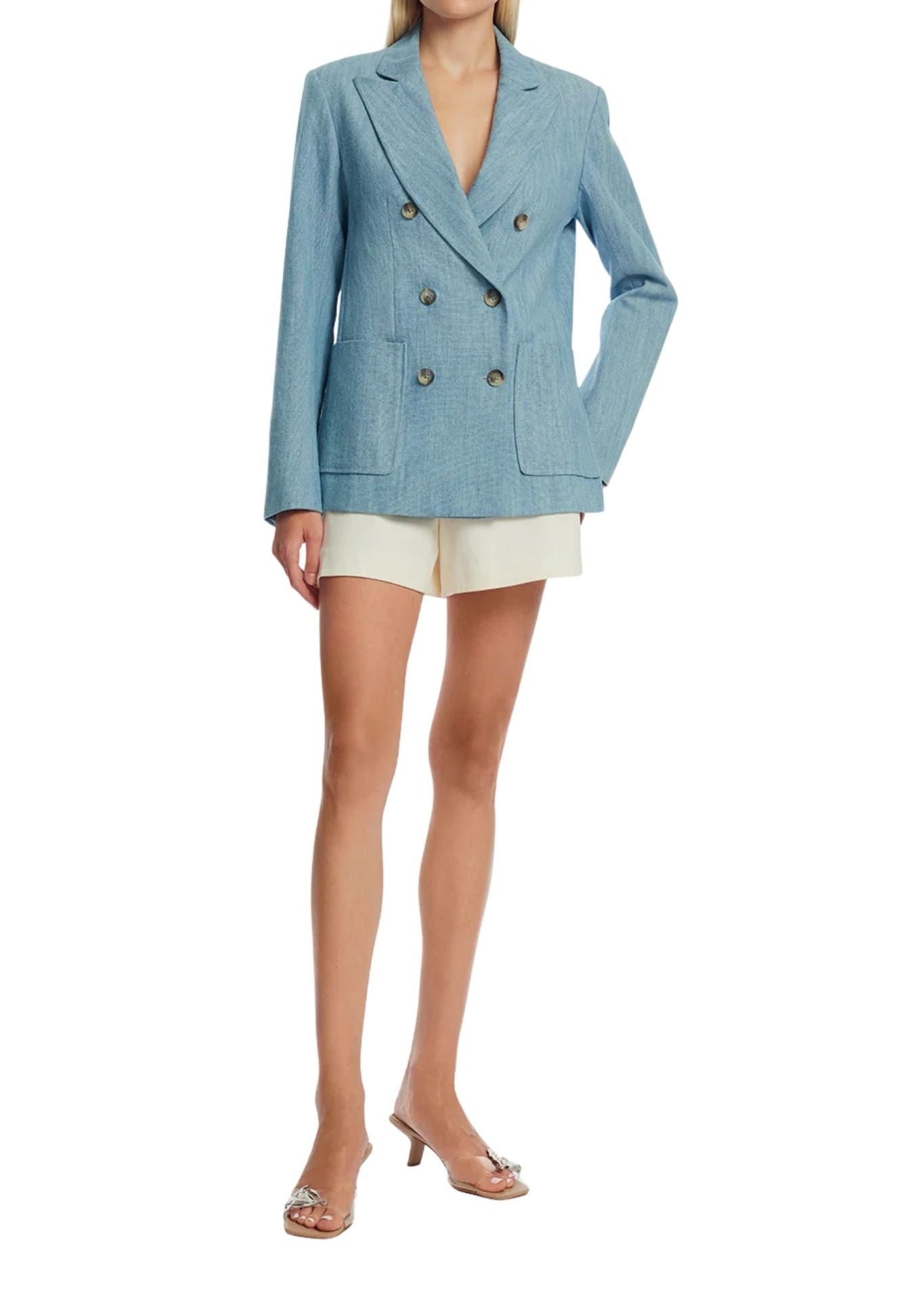 Lela Rose Denim Blazer Light Denim - Vermillion