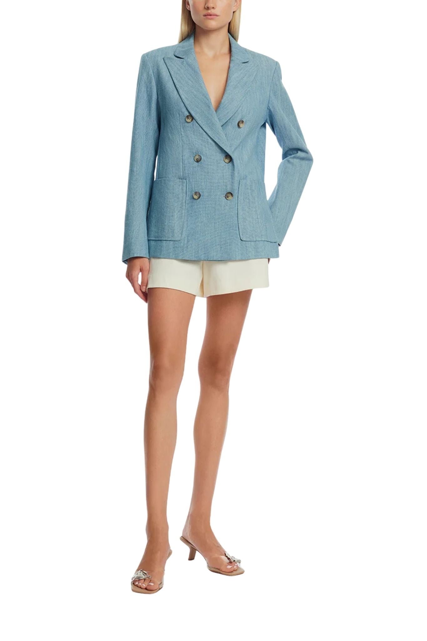 Lela Rose Denim Blazer Light Denim - Vermillion