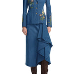 Lela Rose Denim Floral Applique Jacket - Vermillion