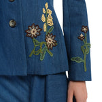 Lela Rose Denim Floral Applique Jacket - Vermillion