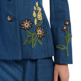 Lela Rose Denim Floral Applique Jacket - Vermillion