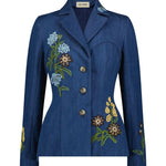 Lela Rose Denim Floral Applique Jacket - Vermillion