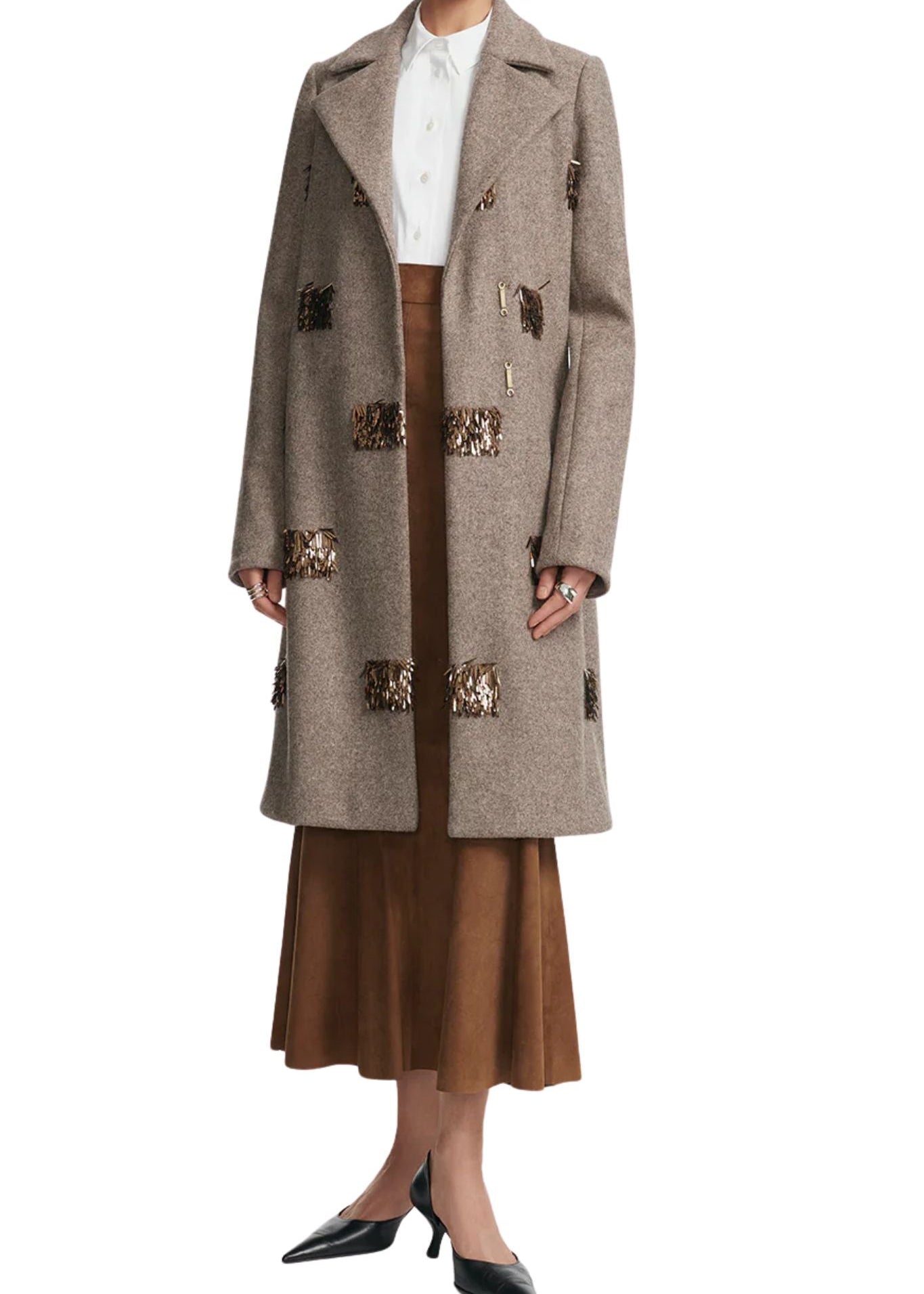 Lela Rose Fishing Lures Embroidered Boiled Wool Coat - Vermillion