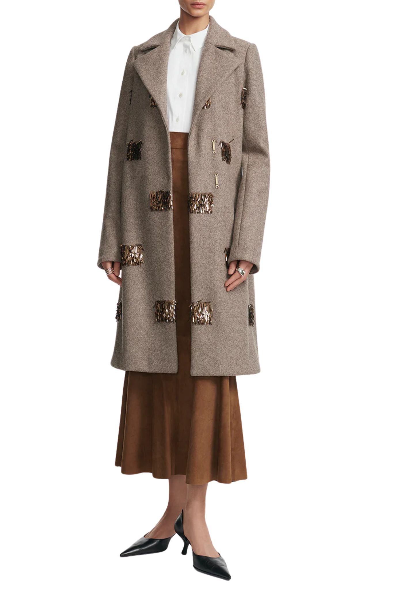 Lela Rose Fishing Lures Embroidered Boiled Wool Coat - Vermillion