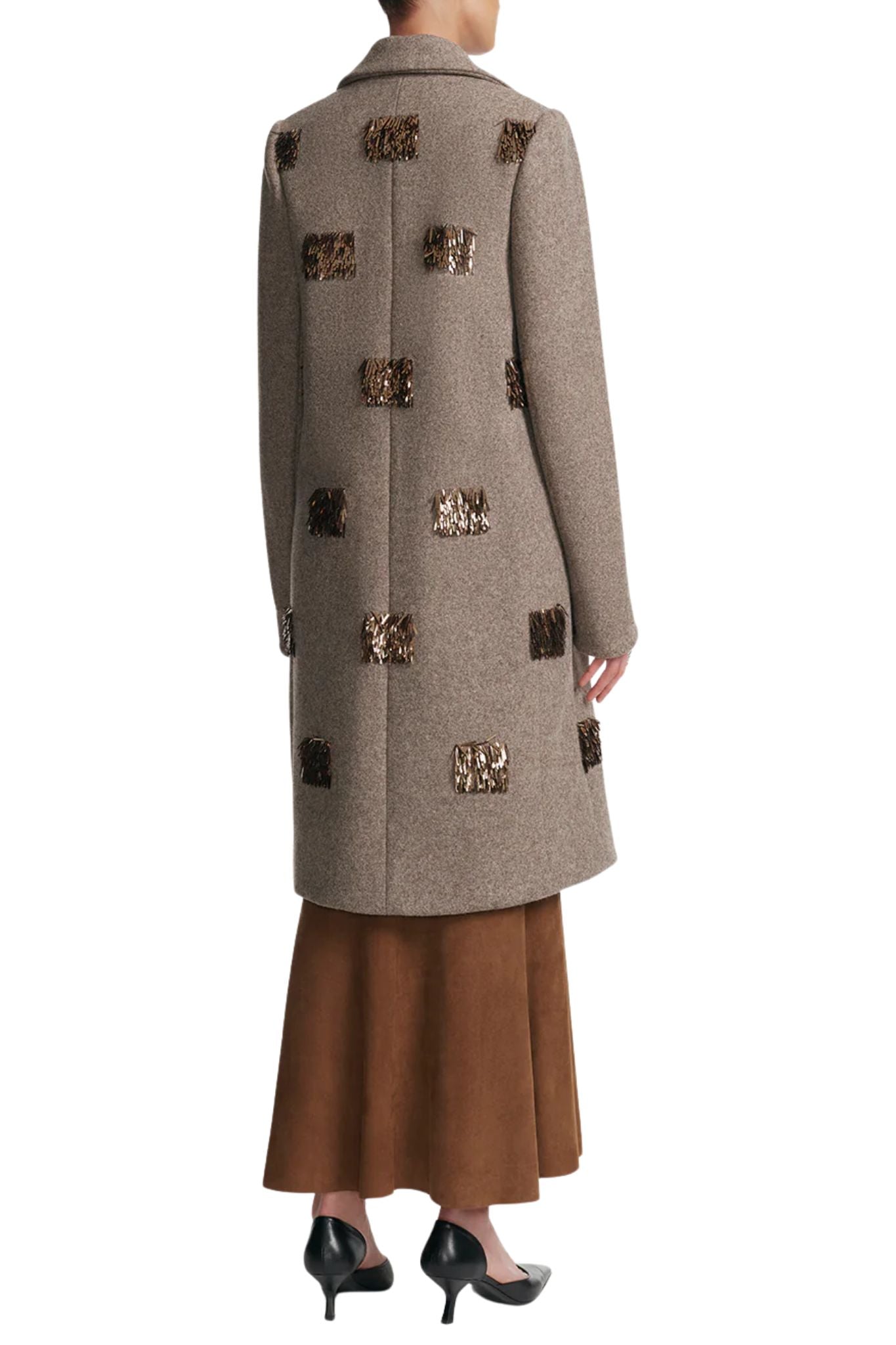 Lela Rose Fishing Lures Embroidered Boiled Wool Coat - Vermillion