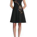 Lela Rose Fishing Lures Embroidered Stretch Twill Mini Dress - Vermillion