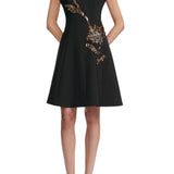 Lela Rose Fishing Lures Embroidered Stretch Twill Mini Dress - Vermillion