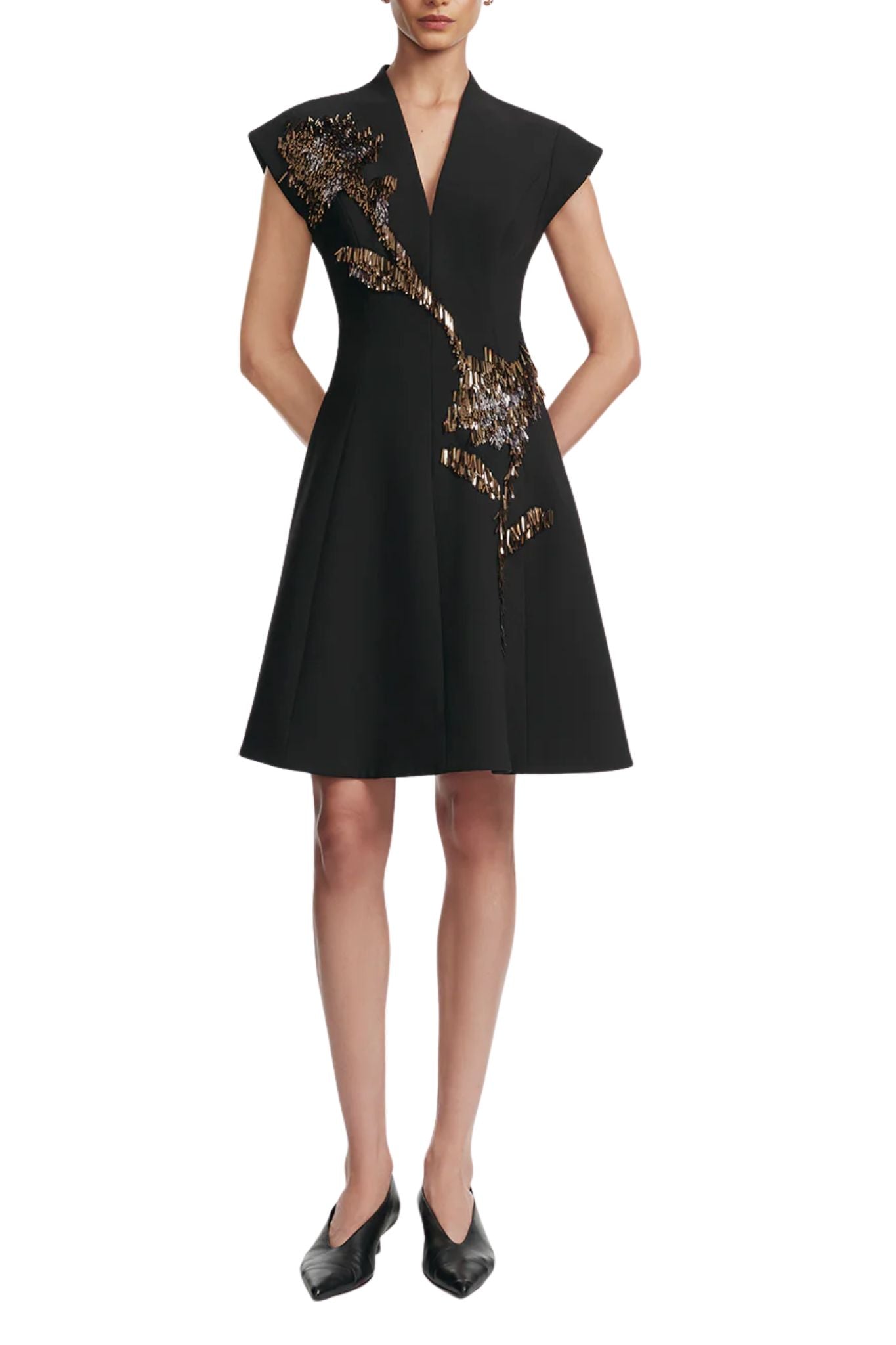 Lela Rose Fishing Lures Embroidered Stretch Twill Mini Dress - Vermillion