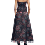 Lela Rose Floral Denim Bustier - Vermillion