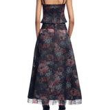 Lela Rose Floral Denim Bustier - Vermillion