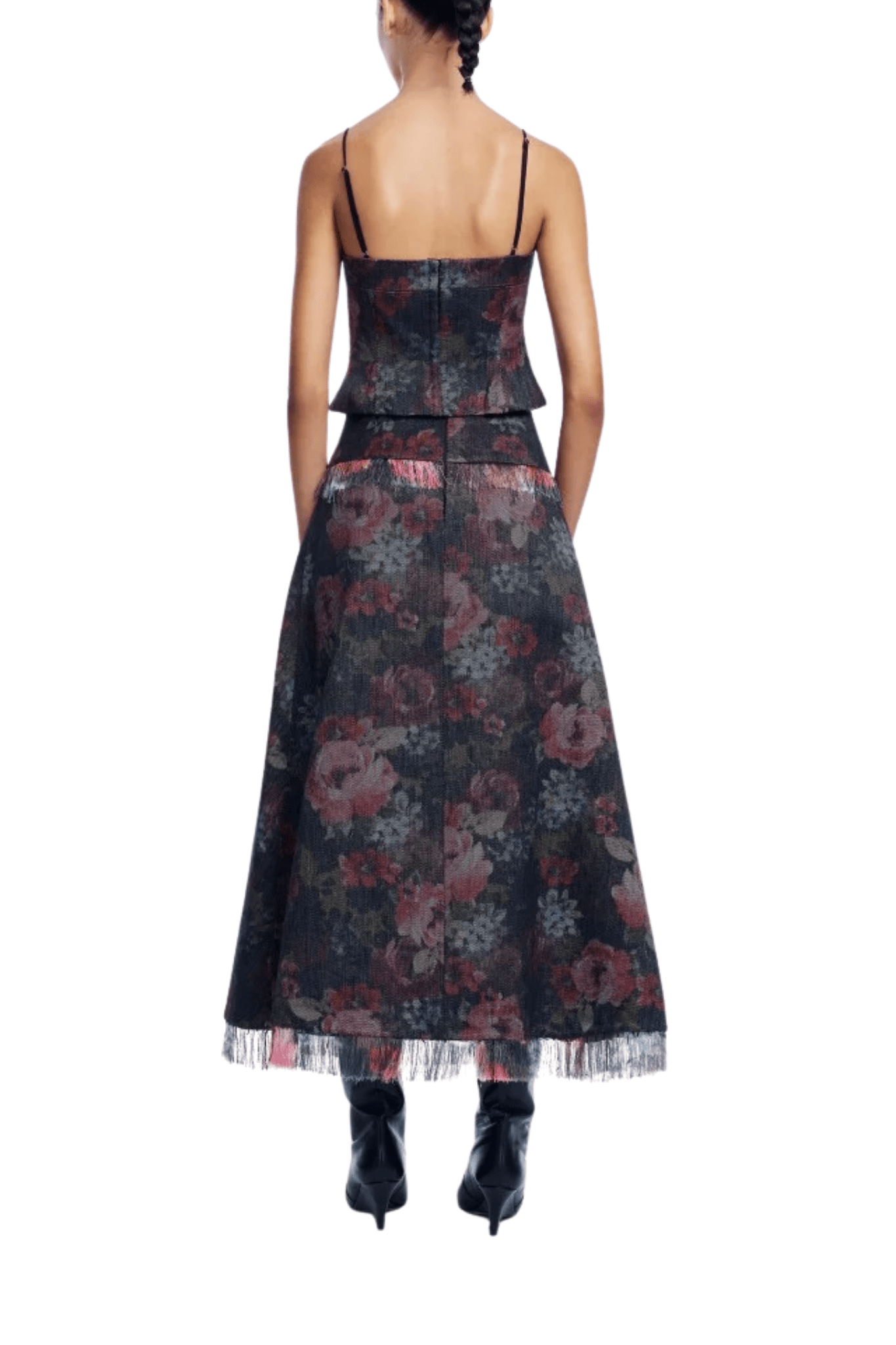 Lela Rose Floral Denim Bustier - Vermillion