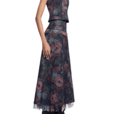 Lela Rose Floral Denim Bustier - Vermillion