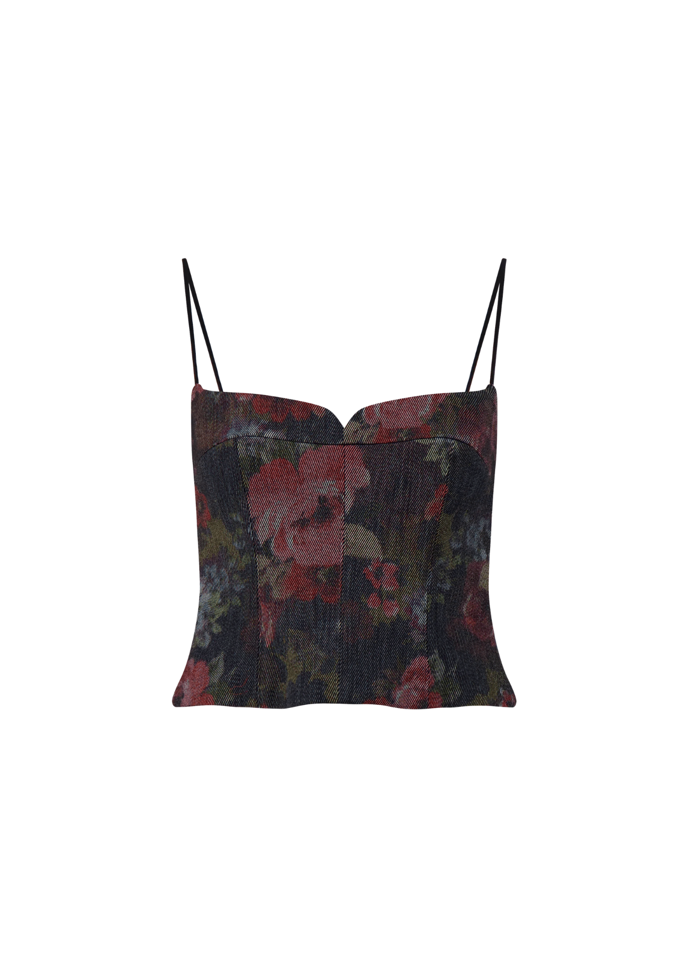 Lela Rose Floral Denim Bustier - Vermillion