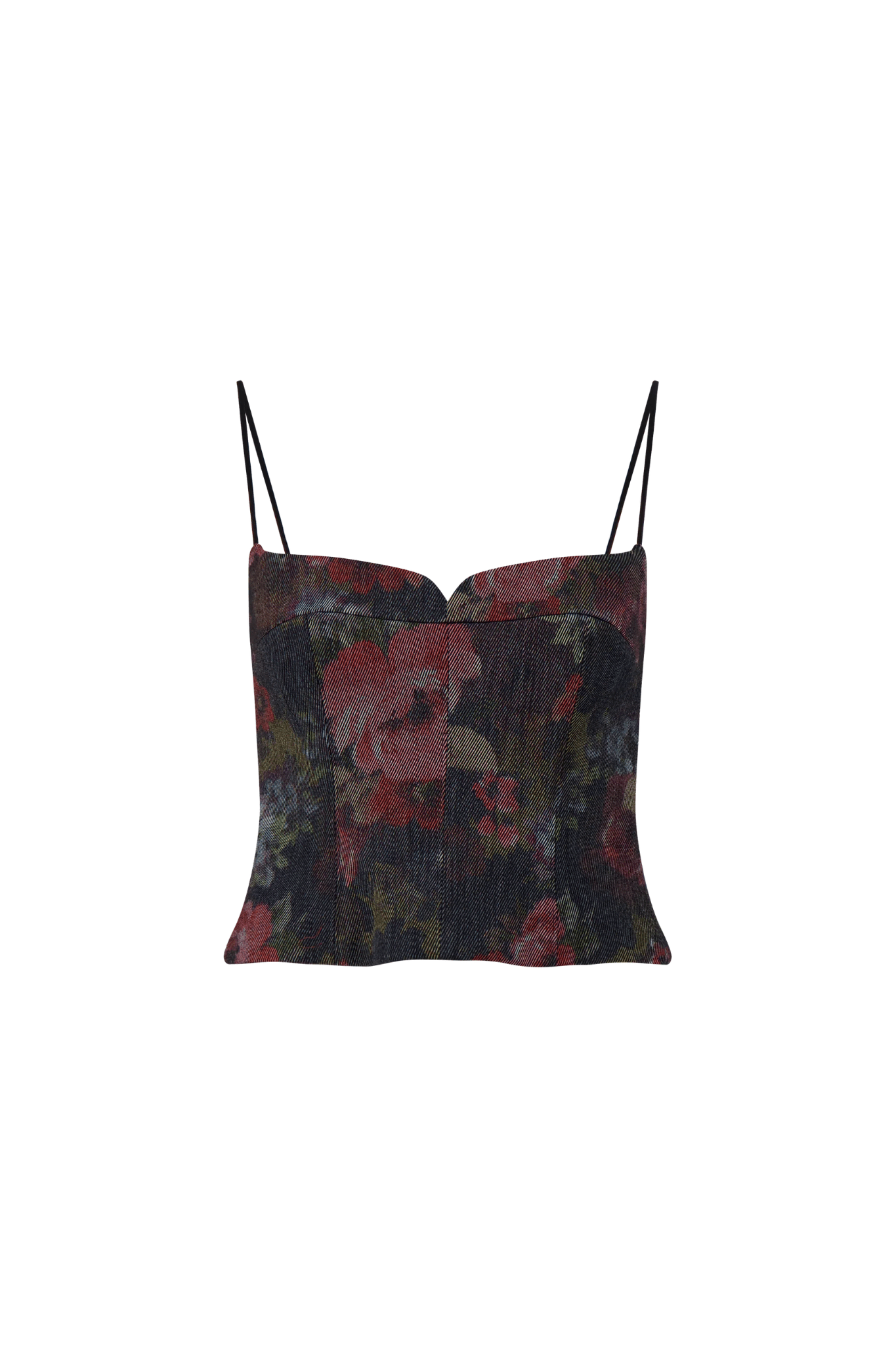 Lela Rose Floral Denim Bustier - Vermillion