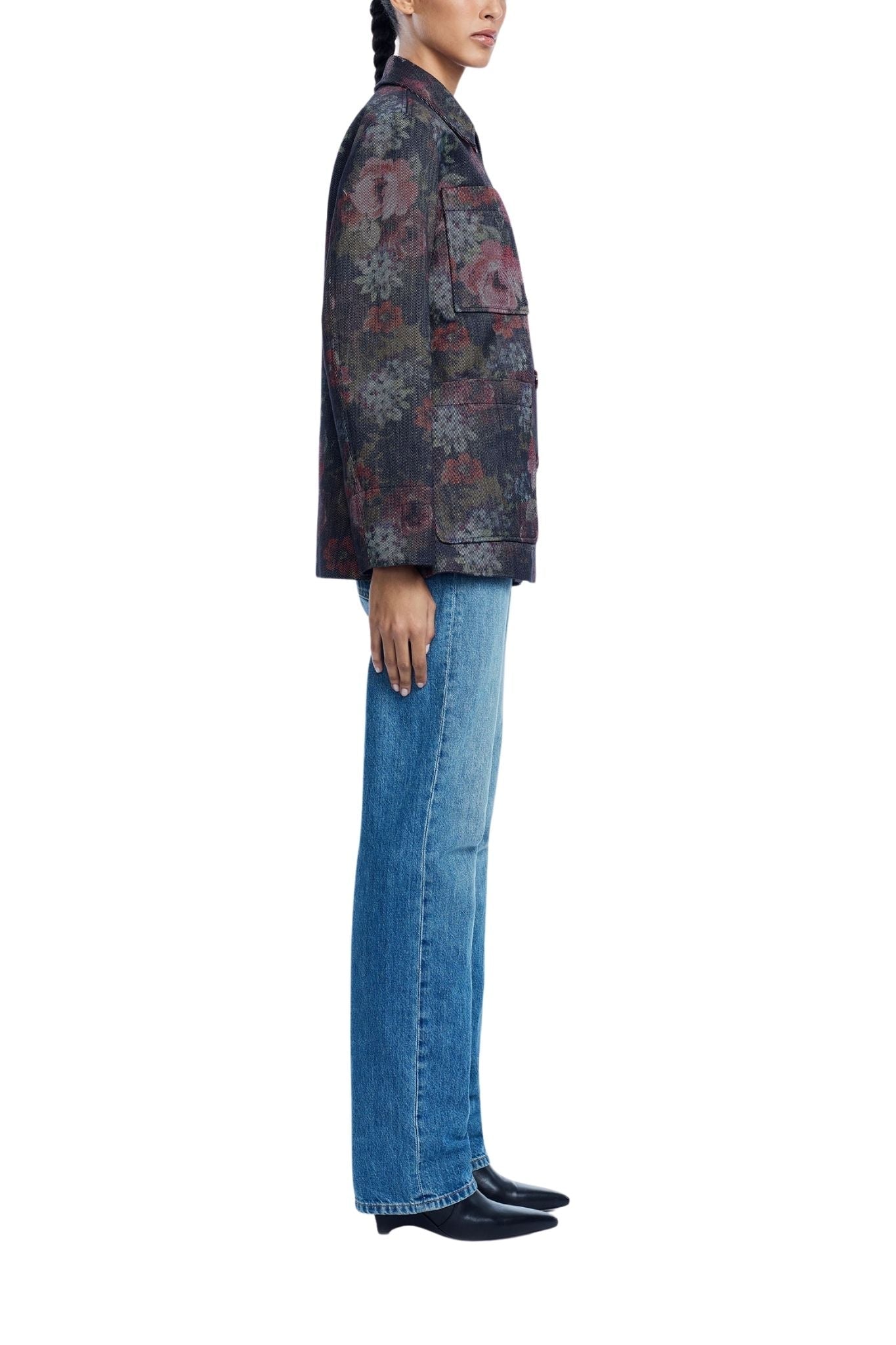 Lela Rose Floral Denim Jacket - Vermillion