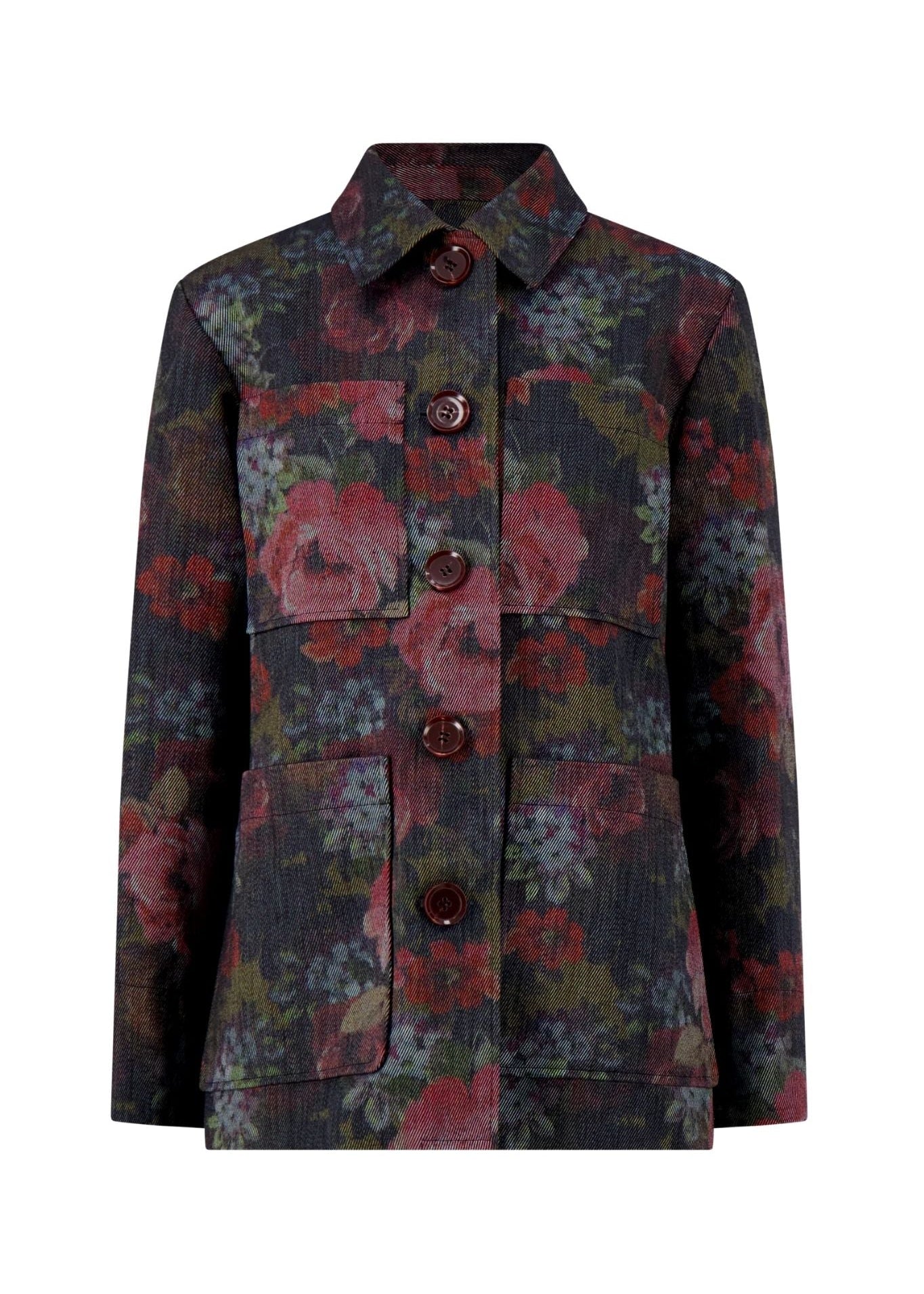Lela Rose Floral Denim Jacket - Vermillion