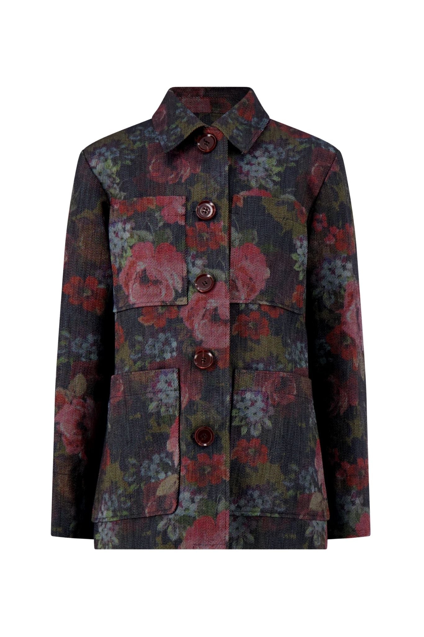 Lela Rose Floral Denim Jacket - Vermillion