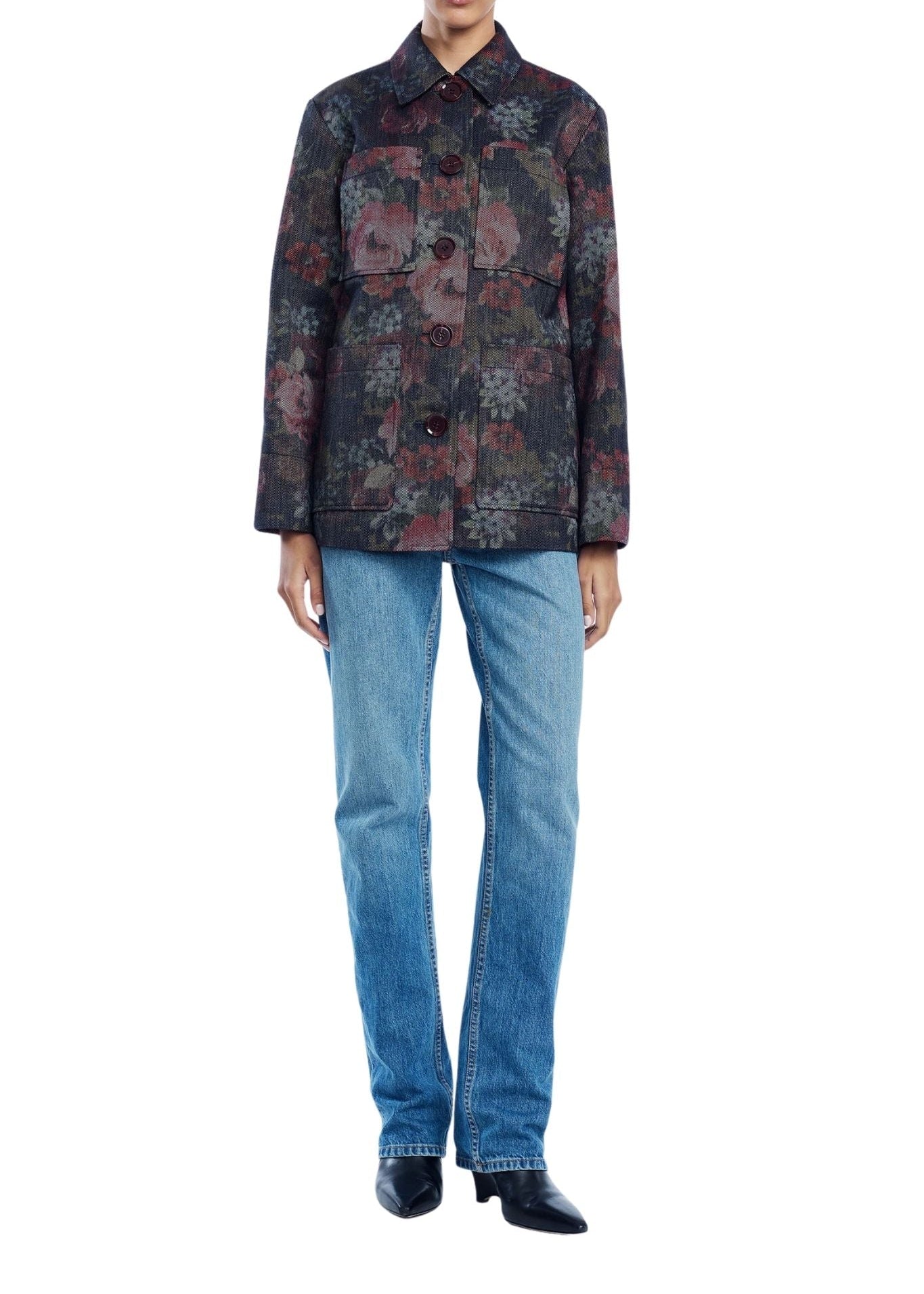 Lela Rose Floral Denim Jacket - Vermillion