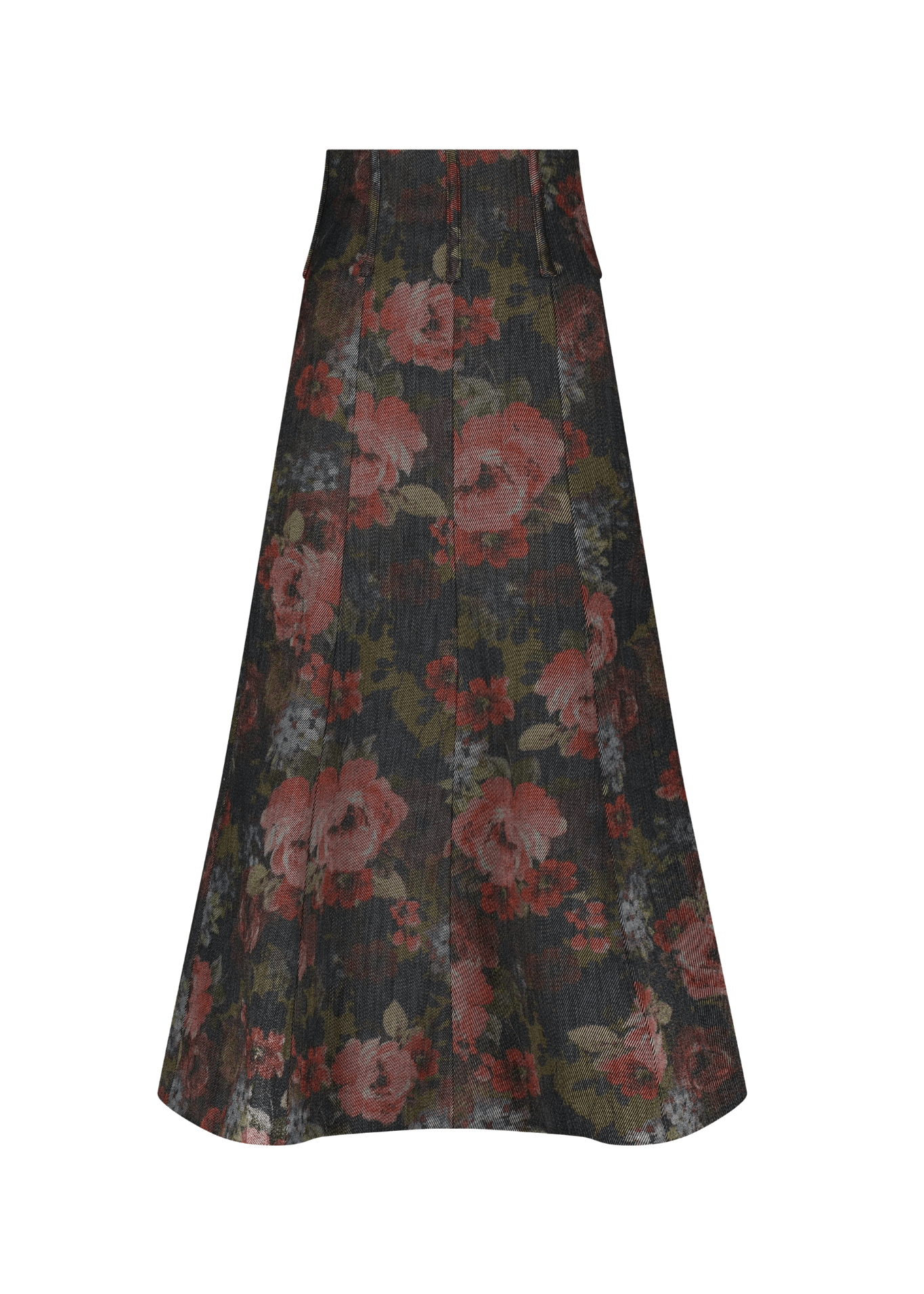 Lela Rose Floral Denim Trumpet Skirt - Vermillion
