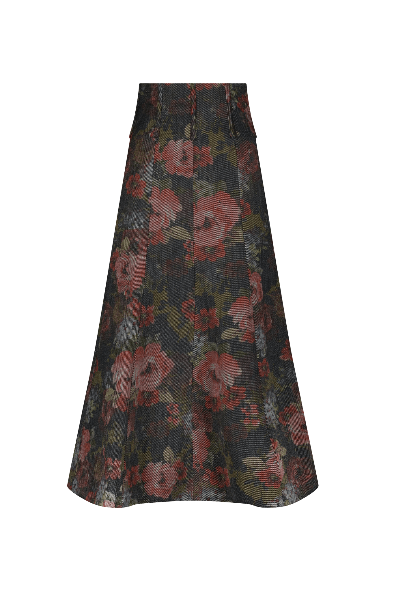 Lela Rose Floral Denim Trumpet Skirt - Vermillion