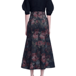 Lela Rose Floral Denim Trumpet Skirt - Vermillion