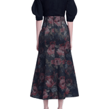 Lela Rose Floral Denim Trumpet Skirt - Vermillion