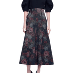 Lela Rose Floral Denim Trumpet Skirt - Vermillion
