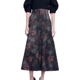 Lela Rose Floral Denim Trumpet Skirt - Vermillion