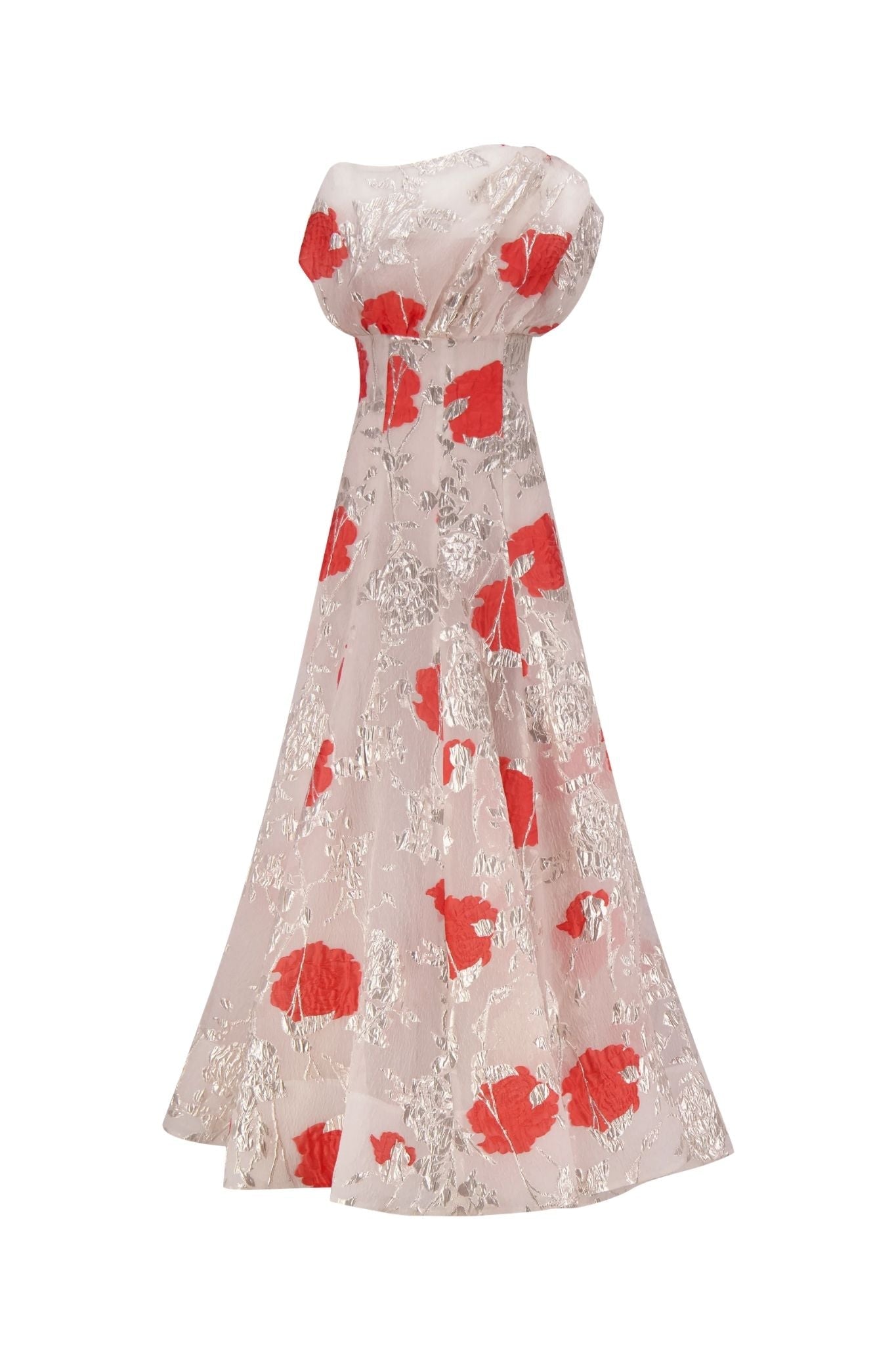 Lela Rose Floral Fil Coupe Draped Shoulder Pleated Blush Multi - Vermillion