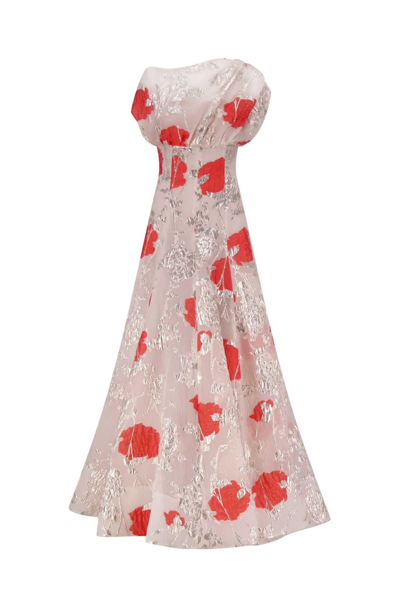 Lela Rose Floral Fil Coupe Draped Shoulder Pleated Blush Multi - Vermillion