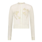 Lela Rose Floral Jacquard Knit Shee Beaded Cardigan Cream - Vermillion