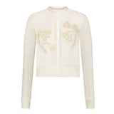 Lela Rose Floral Jacquard Knit Shee Beaded Cardigan Cream - Vermillion