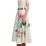 Lela Rose Floral Printed Canvas Embroidered Skirt - Vermillion