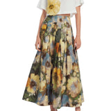 Lela Rose Floral Printed Cotton Full Skirt - Vermillion