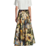 Lela Rose Floral Printed Cotton Full Skirt - Vermillion